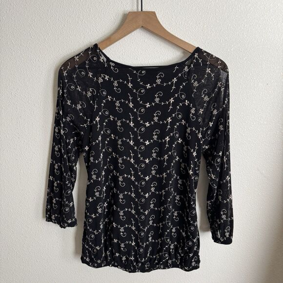 Vtg 90s Sheer Floral Mesh Top Womens‎ Small Floral Phoebe Friends Fairy Grunge - Picture 9 of 16